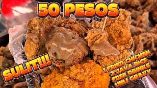 50 PESOS FRIED CHICKEN with 2 JAVA RICE, FREE DRINKS & UNLI GRAVY. PINOY STREETFOOD #kafoodtrip