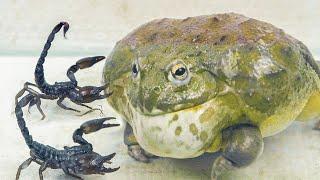 Giant African Bullfrog with Big Scorpions! Warning live feeding