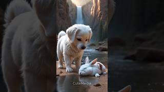Poor rabbit was hurt by accident, Golden rescued him #goldenretriever #rescue  #story #cuteanimals