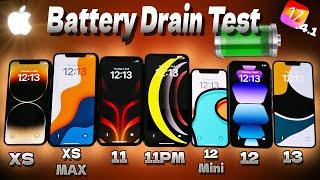 iPhone 13 ∼ 12 ∼ 12 Mini ∼ 11 Pro Max ∼ 11 ∼ XS Max ∼ XS Battery Drain Life Test 2024 | IOS 17.4.1