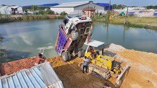 Epic Truck Fail: Amazing Truck Gone Wrong Dumping Fail Bulldozer KOMATSU D31P Saved