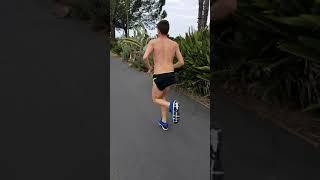 Evan summer training while I parallel him on the bike