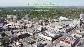 Guelph (Ontario, Canada) Downtown Drone Aerial View Late Spring 2022