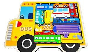 Vehicles Puzzle: Learn Fire Truck, Train, Bus + ABC & Numbers | Preschool Toddler Toy Learning Video