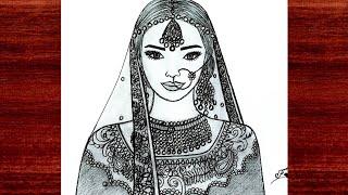 How to draw a Beautiful Traditional Bride | Pencil sketch for beginners | Traditional Girl Drawing