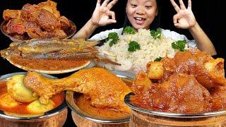 Massive Mukbang, Eating Spicy Mutton Gravy, Chicken Gizzard Curry, Fish Curry, Chicken Egg Curry