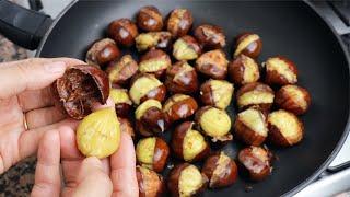 new quick trick for cooking chestnuts in a pan ! they peel alone! few people know that !  