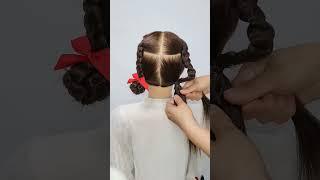 Cute Hair  Girl's Pretty Hair Style for School! Hair Style for Babies! Pigtails! Daily Hair Style!