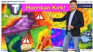 Hurrikan Kirk steuert als Orkan auf Europa zu: Warmluftschub, über 20 °C, regional viel Regen, Sturm