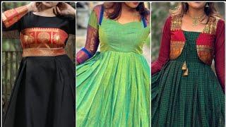 Latest Silk gown design ideas 2024 | Saree pattern long gown dress design | Long gown designs