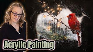 Fantasy Cardinal Acrylic Landscape Painting