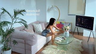 Moving Into My Dream Loft | living room transformation, new couch, groceries