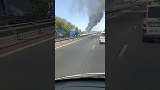 Incendiu auto pe A1, km 12, sens spre București