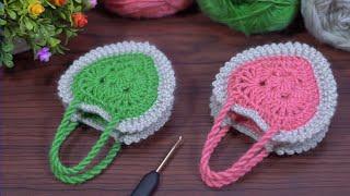 How to crochet a heart bag for beginners #woolen knitting purse making #easy project #örgü model