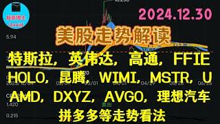 12月30日，美股即时走势解读，特斯拉、英伟达、高通、FFIE、HOLO、昆腾、WIMI、GME、MSTR、U、AMD、DXYZ、AVGO、理想汽车，拼多多等走势看法 ️️ #美股推荐2025