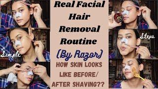 Real Facial Hair Removal Routine (By Razor) | How Skin Looks AFTER Shaving?? @beshinywithdivya62