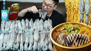 술안주로 좋구만요ㅎㅎ 호래기회와 오징어라면 반주 먹방 Raw Baby squid MUKBANG