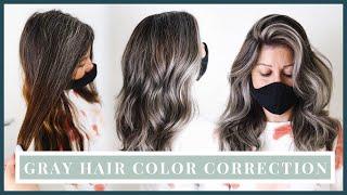 Gray Hair Color Correction | How to blend natural gray roots into silver hair including formulas