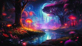 Enchanted Echoes: Ambient Relaxing Music in a Mystical Neon Forest