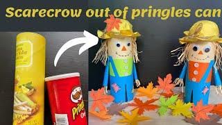 How to make a scarecrow out of can | Scarecrow with Pringles can | Fall decoration ideas with paper