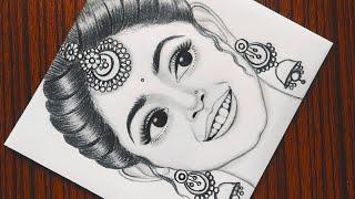 How to draw a Beautiful Traditional bride very easy | Girl drawing | Pencil Sketch