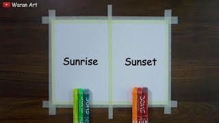 How to Draw Easy Sunset and Sunrise Scenery | Two Different Easy Scenery Drawing for Beginners