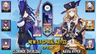 【GI】C0 Clorinde Overload and C0 Navia Hyper ft.Xilonen - NEW 5.1 - Spiral Abyss - Floor 12 9 Stars