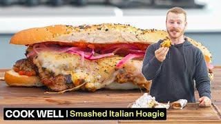 I made this Smashed Italian Sausage Hoagie with leftover ingredients.