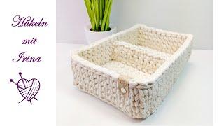 Häkelkorb Organizer, Körbchen mit Trennwand gehäkelt, crochet easy basket