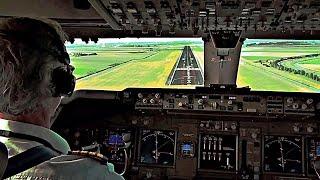 PILOT'S VIEW - Boeing 747-400 CROSSWING Landing Amsterdam