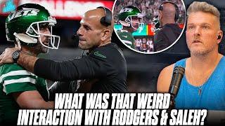 What Was That Weird Interaction With Aaron Rodgers & Saleh In The 3rd Quarter? | Pat McAfee Reacts