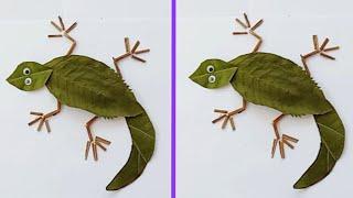 How to make leaf craft l leaf art activity l leaf lizard l diy green leaf craft l Shana Creations