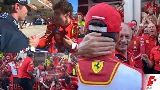 Max Verstappen and Frederic Vasseur Congratulate Race Winner Charles Leclerc | Behind The Scenes