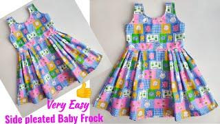 Very Easy 3-4 Year Side pleated baby frock cutting and stitching