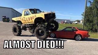 THOTTLE STUCK WIDE OPEN ON MUD TRUCK!!  PORSCHE 944 DIES....