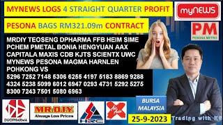 Daily #KLSE #BURSA UPDATE - 25-9-2024 MYNEWS LOGS 4 QUARTER PROFITPESONA BAGS RM321.09m CONTRACT