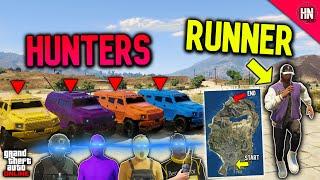 ON FOOT CROSS MAP ManHunt vs 4 HUNTERS | GTA Online