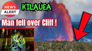 Over the Cliff towards the Crater Floor of the Erupting Kilauea Volcano ! Lucky Tree saved man !
