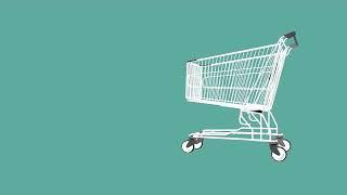 Rotating 3D supermarket cart. on a gray mint background. Buying and selling products.