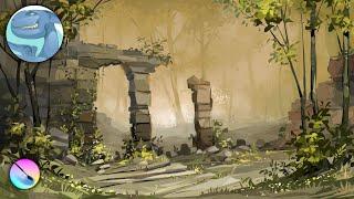 Ruins in the forest. Speed painting in Krita. Not a tutorial! Process of creation.