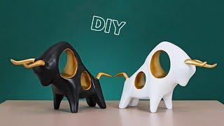 How to make Modern Bull Statue | DIY White cement craft