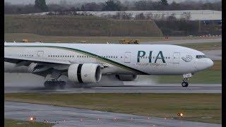 Boeing 777 PIA Landing on Wet Runway with Impressive Reverse Thrust