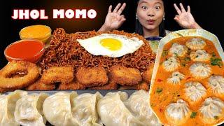 Jhol MOMO Mukbang | Eating Chicken MOMO, Spicy Black Bean Noodles, Chicken Nuggets | Nepali Mukbang