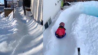 Dad Creates Fun Ice Slide In Backyard