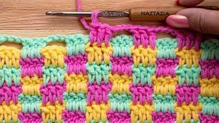 HOW to CROCHET MINI CHECK PLAID STITCH - Easy Block Stitches by Naztazia