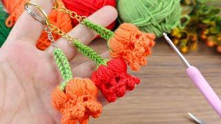 Crafted pumpkin-looking knitted keychain construction //Bu modele bayılacaksınız/yap sat