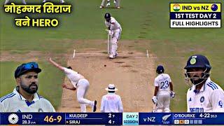 IND vs NZ Highlights 2024,India vs New Zealand 1st Test Day 2 Highlights 2024,Today Match Highlights