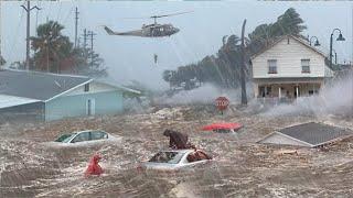 Mass Evacuation in Florida! Huge water flow washes away houses and cars in USA, hurricane helene