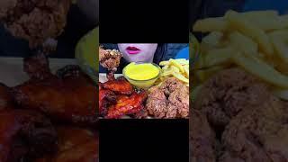 MUKBANG ASMR FRIED CHICKEN, BBQ, FRENCH FRIES AND CHEESE SAUCE EATING SOUNDS