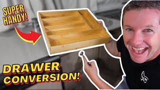 LIVE | Jayco under sink Drawer Conversion - remove the flap and install a Kmart Cutlery Tray Insert!